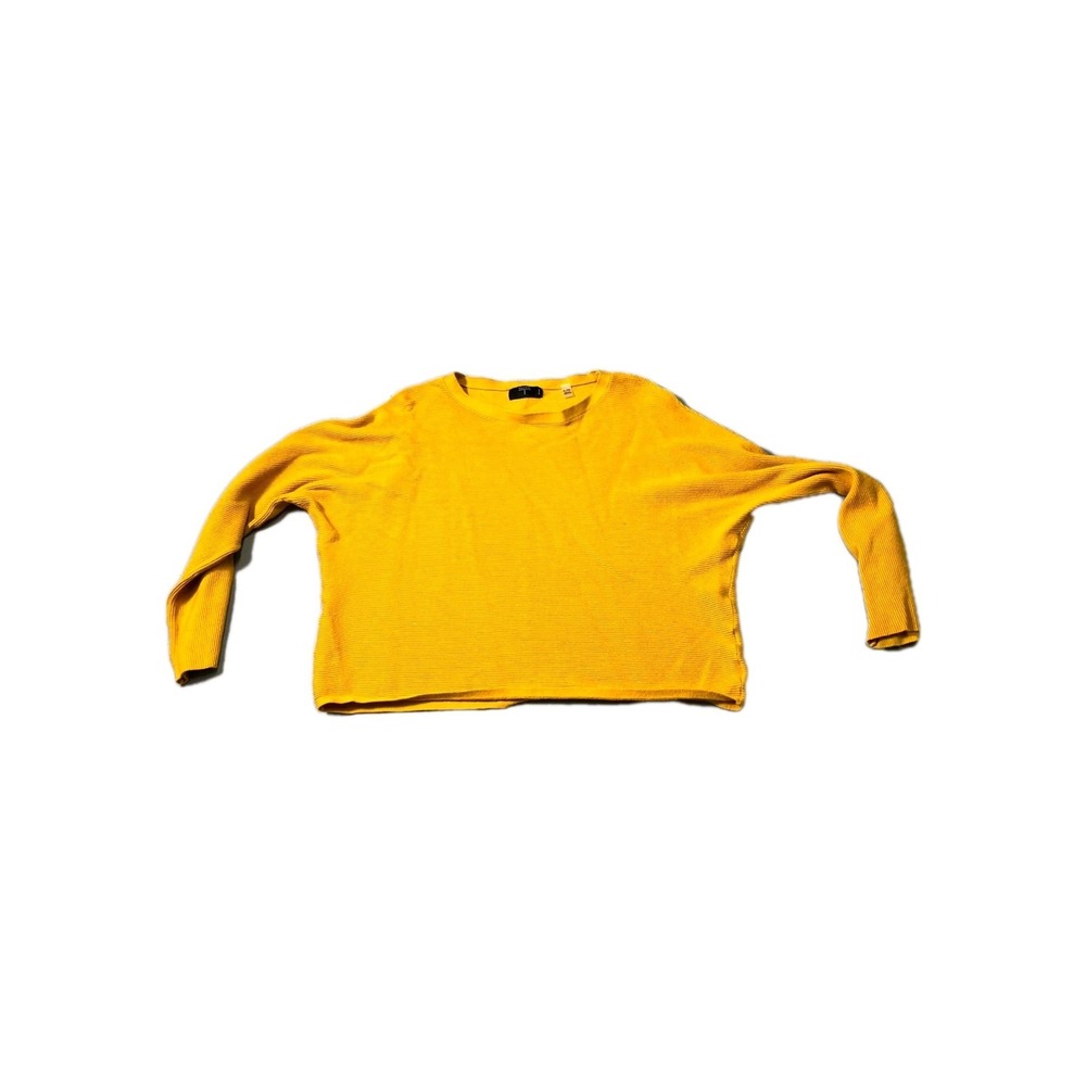Tahari Sweater Womens Large Yellow Ribbed Knit Crew Neck Dolman‎ Sleeve Winter